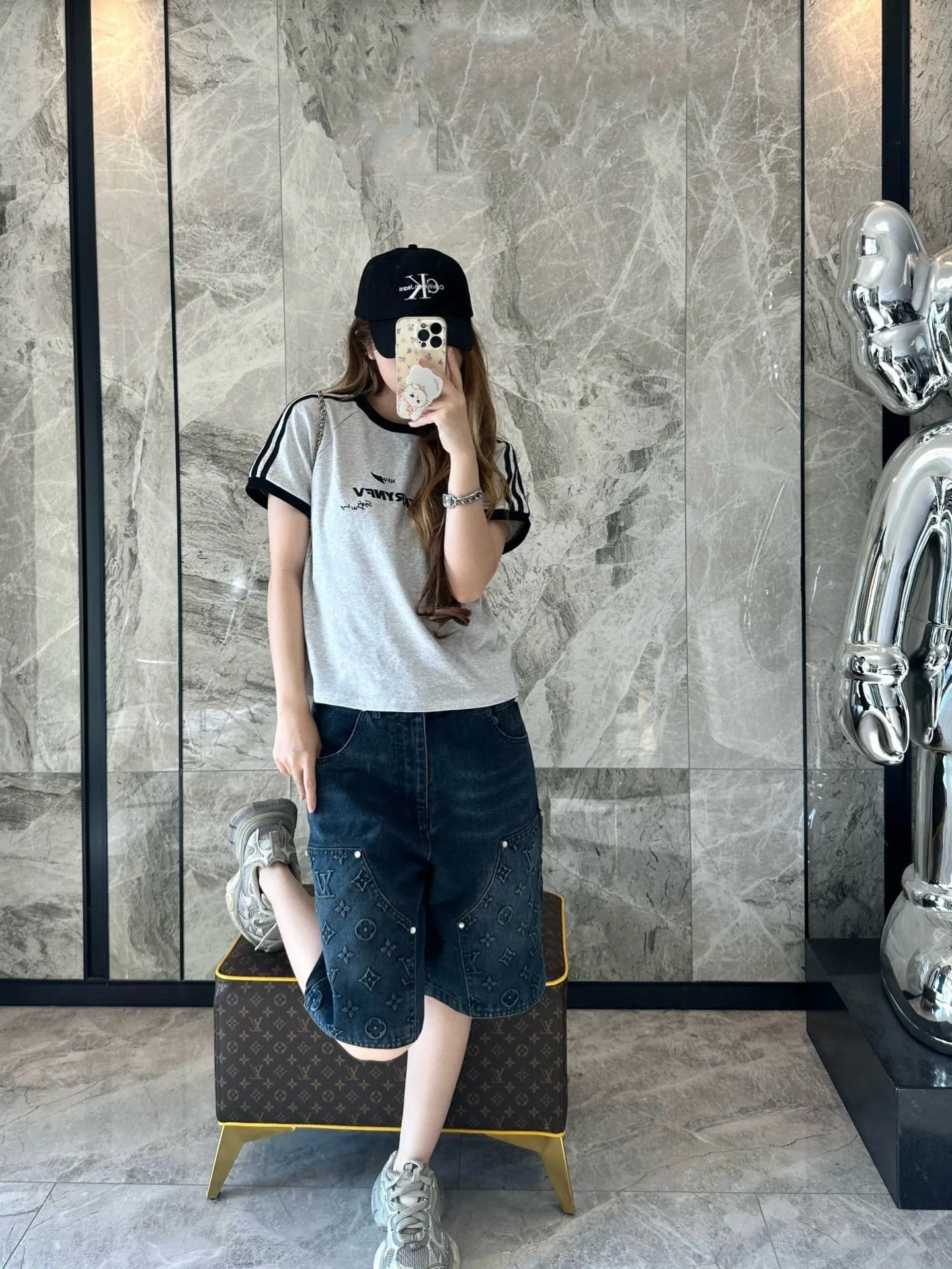 Louis Vuitton/Louis Vuitton 25ss presbyopic embossed denim shorts